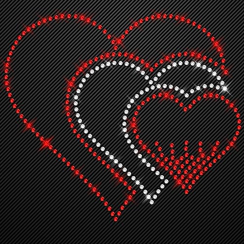 Glitzerdeals Bügelbilder aus Strass 3 Herzen zweifarbig kristall und rot Aufbügler für Textilien Karneval Kostüm Herz Strassmotiv Liebe Aufbügler Glitzer Love