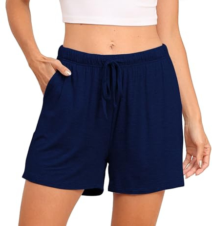 Lovasy pyjamasbyxor för kvinnor supermjuka modal pyjamasshorts för damer, Marinblå – solid, XXL