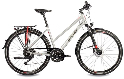 Airtracks Damen Trekking Fahrrad 28 Zoll Trekkingrad TR.2845L-C New 2x9 Gang Shimano CUES RD-U3020 Shadow - Silber Rahmenhöhen 48cm 52cm - (48cm (Körpergröße 155-170cm))