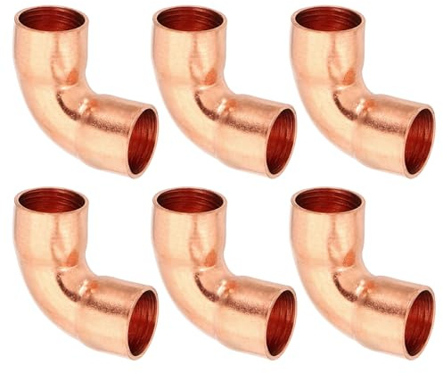 PATIKIL Raccordo in Rame a Compressione Gomito da 3/8 Id, Spessore 0.8mm, 6pz, Raccordo per Tubo in Rame Puro 99,9% Raccordo per Tubo a Raggio Corto con Connessione a Saldare per Hvac