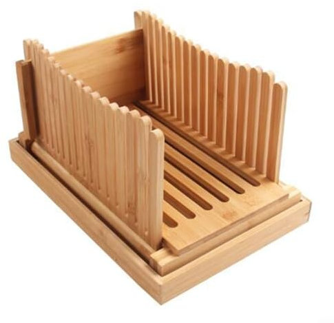 Gettimore Wooden Bread Slicer,Adjustable Width Bread Slicing Guides,with Crumb Catcher Tray for Homemade Bread, Loaf Cakes, Bagels(Wave)