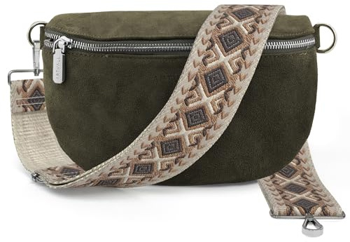 ARTVALL - Umhängetasche Wildleder Tasche Handtasche Velours Bauchtasche Klein mit Schultergurt Design Taschenband abnehmbar verstellbares Riemen Crossbody Bag Echt Ledertasche Damen mit Reißverschluss