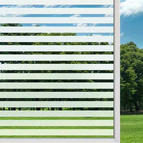 Mgood Pellicola per Vetri Finestre 75cm x 200 cm, Motivo a Strisce Pellicola per Satinata Decorativi Statico Pellicole Oscurante per Vetri Privacy per Ufficio Casa, Strisce Medie