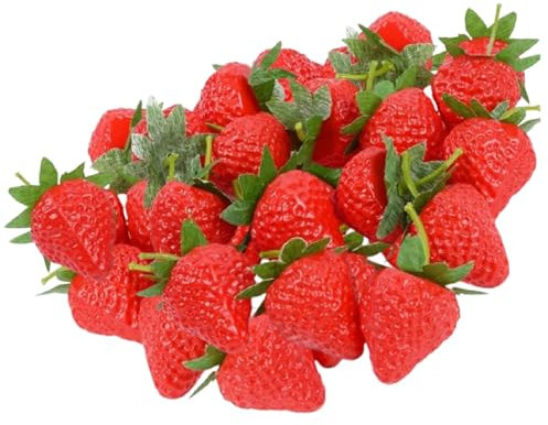 HXHWKEN 20Pcs Artificial Strawberry Simulation Lifelike Plastic Red Strawberries Fake Fruit Decoration for Home Party Christmas Display Photography Props