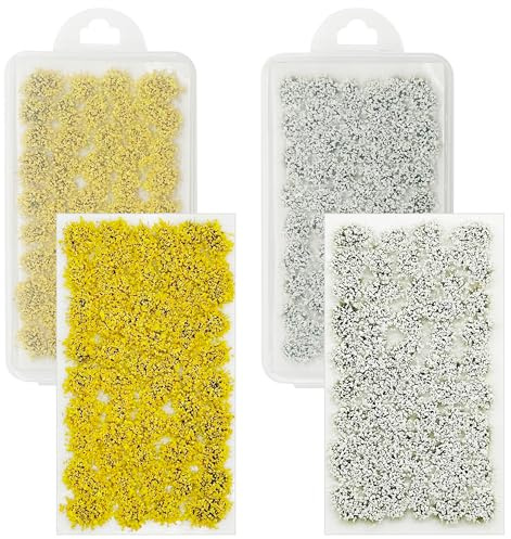 Attuslla Flower Grass Tufts d'herbe Statique Grappes de Fleurs Paysages Herbe Touffes Tufts pour Le Chemin de Fer de Paysage de Train, Blanc et Jaune