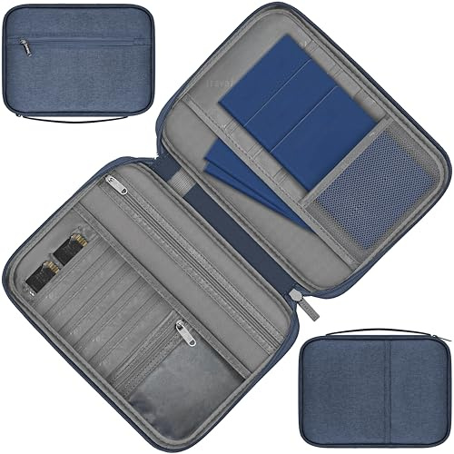 MyGadget Portadocumentos Viaje [ para 5 Pasaportes ] - Funda para Documentos con Espacio para Tarjetas de credito | SIM | Llaves | Dinero | Movíl en Azul Oscuro