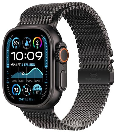 Apple Watch Ultra 2 GPS + Cellular 49mm Smartwatch, Sports Watch with Black Rugged Titanium Case with Black Milanese Loop - L. Fitness Tracker, Precision GPS, Extra-Long Battery Life, Carbon Neutral