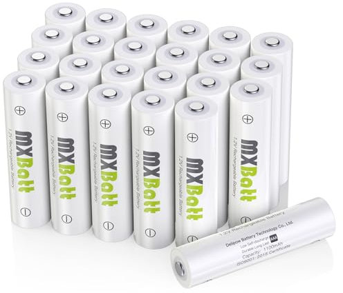 MXBatt Pilas Recargables AAA Nimh 1.2V 1100mAh Alta Capacidad,24 Unidades Pilas AAA Recargables 1200 Ciclos Baja Autodescarga