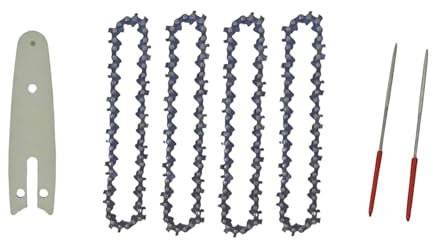 Générique Ensemble Lame De Scie À Chaîne De 4 Pouces, Mini Scie Électrique Portable sans Fil, 28 Nœuds, 14 Couteaux, Tronçonneuses, Mini Scie À Batterie for Outils De Jardin en Bois(4inch Set)