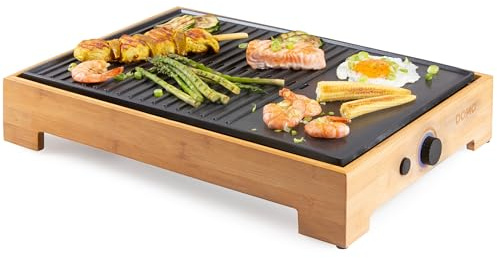 DOMO DO9271G Plancha Grill stile bambù, 42 x 28 cm, effetto legno, 1800 W