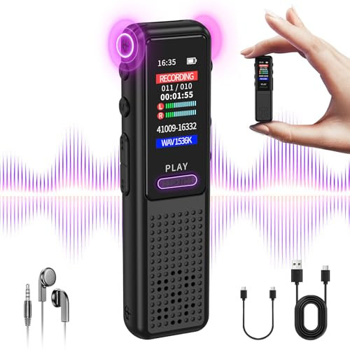 128GB Digitales Diktiergerät - 1536Kpbs Digitales sprachgesteuertes Aufnahmegerät mit AI Rauschunterdrückung, 30 Stunden Diktiergerät Aufnahme mit Wiedergabe für Vorträge, Klassen, Interviews