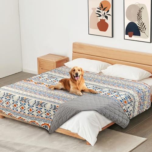 YOSEPATI Coperta per cani impermeabile al 100% su due lati, coperta per animali da letto per cani bohémien, protezione per mobili del divano per i bambini, gatto, cucciolo, lavabile e reversibile