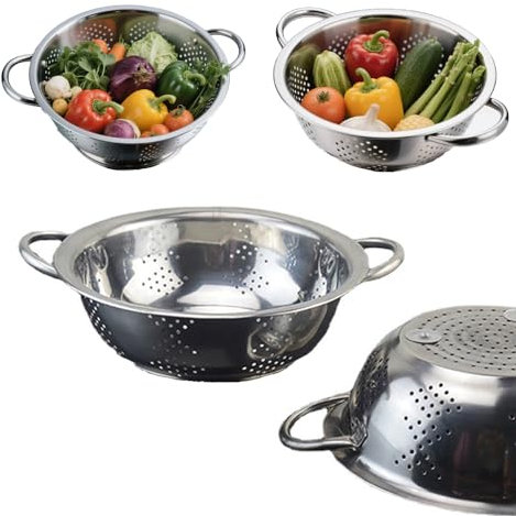 MeiyiZheng Premium Stainless Steel Colander – Rust-Proof Pasta Strainer with Wide Handles, Dishwasher Safe – Ideal for Vegetables, Noodles, Salad (8.7” x 3.3”)