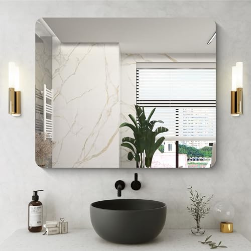 NIMURY Espejo de pared rectangular - 90 x 75 cm - Sin marco - Con esquinas redondeadas - Espejo rectangular para baño, dormitorio, salón - Para colgar horizontal o verticalmente