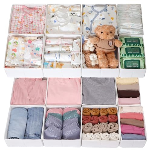 ORLISA Set med 16 lådor, kompatibla med PAX-garderob, 100 x 58 cm, vikbara tyglådor med stabil bas för kläder, robust vit