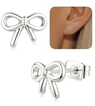 Adramata Sterling Silver Post Earrings for Women Girls Flat Back Earrings | Hypoallergenic Flat Back Earrings with Sterling Silver Post, Bow/Starfish Earrings for Women Kids Earrings, Present with Box
