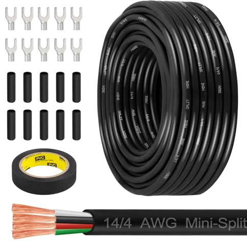 MOOKEERF 14/4 AWG Mini-Split Cable - 50FT 14 AWG 4 Conductor Control Cable 300V Stranded Oxygen-Free Pure Copper Wire for Mini Split Air Conditioner,Heat Pump,HVAC Systems and Speaker Systems