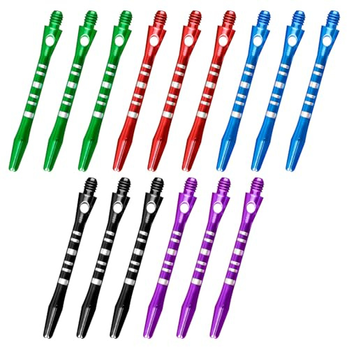 wellrun 15 Pcs Aluminum Dart Shafts,2BA Threaded Small Dart Rods, Lightweight Replacement Flights Stems for Indoor Darts Games(5 Colors)