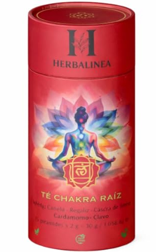 Herbalinea Té Chakra Raíz Premium – Infusión Natural de Canela, Jengibre y Clavo – 15 Pirámides – Energía, Estabilidad y Conexión a Tierra