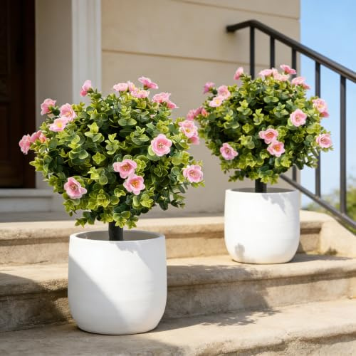 Artificial Boxwood Ball Trees 52cm, Set of 2 Boxwood Topiary Ball Trees Decoration Fake Plant Evergreen Artificial Plants Outdoor Indoor Front Porch Garden Balcony Spring Decor, UV Fade Protected