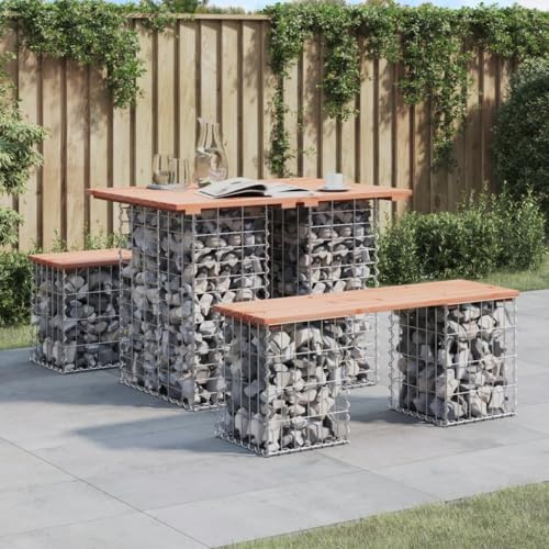 Zeehear Mesa de jardín de gaviones con abeto abeto macizo de 100 x 70 x 72 cm, acero galvanizado, resistente a la intemperie, para jardín, terraza, balcón, ahorro de espacio y versátil