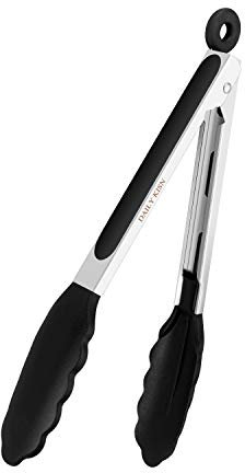 9 Zoll Küchenzange, Kochzange mit geschlitzten Silikonspitzen, antihaftbeschichtete hitzebeständige Zange zum Kochen, Buffet, Salatservieren (9, Schwarz)