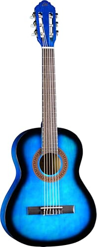EKO GUITARS - CS-5 BLUE BURST, Chitarra Classica Serie Studio Scala 3/4, Top in Agathis, Fasce e Fondo in Tiglio Laminato, Manico in Mogano, Tastiera in Betulla, Colore Blue Burst
