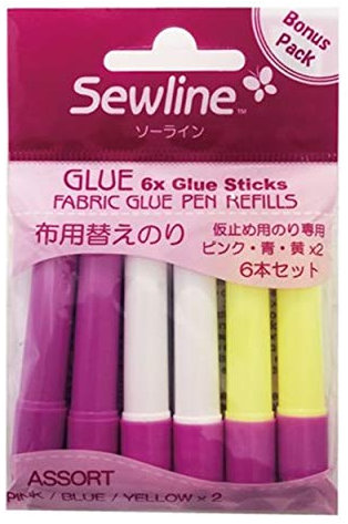 Sewline Nachfüllpackung für Klebestifte, Rosa, Blau, Gelb, Stoffe, Quilten, 6 Stück