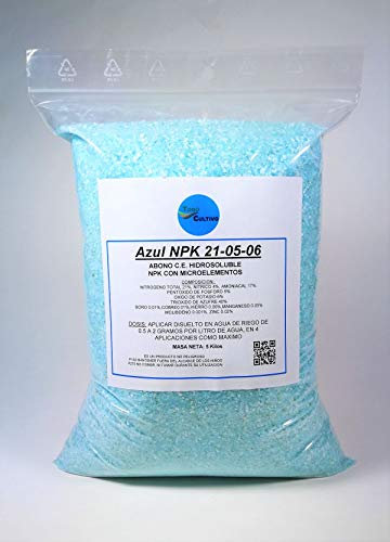 TodoCultivo Azul NPK 21-05-06. 5 KG. Abono CRISTALINO con MICRONUTRIENTES HIDROSOLUBLE para riego por Goteo, Crecimiento Y Desarrollo DE LA Planta.