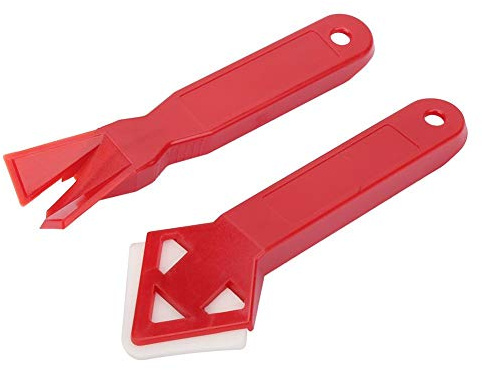 Caulking Tool, 2PCS Caulk Tools Kit Silicone Sealant Remover Shovel Glass Cement Caulking Scraper Red for Any Edge Angle Joint