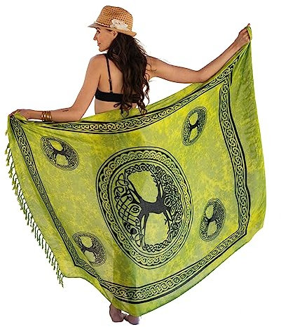 NELUHA Sarong Tuch Damen mit Saronghalter Pareo Wickeltuch Handtuchkleid Wickelrock Damen strandtuch xxl Tuch Männer pareo damen strandtuch damen tree of life grün