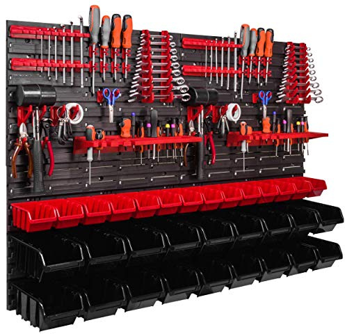 Sistema de rodamientos, estantería de pared, 1152 x 780 mm, soportes para herramientas, 32 unidades Cajas apilables