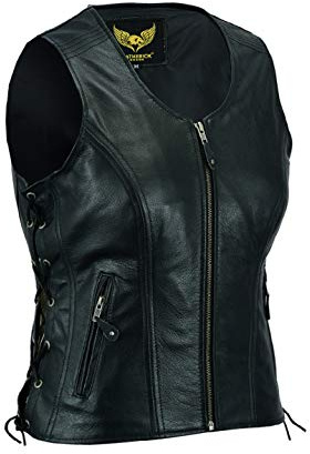 Gilet sans manches en cuir noir avec poche cachée pour femme - Noir - XL