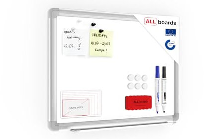 ALLboards Lavagna bianca magnetica con cornice in alluminio EXPO 40 x 30 cm scrivibile e cancellabile a secco da parete