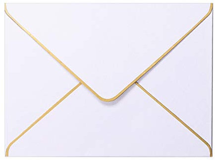 25 Stück Perlmuttweißer Briefumschläge mit Goldenem Rand 136x195mm, luxuriöser Perlglanz Pearls A7 Umschläge 5,3 x 7,6, glänzende Kuverts für Einladungen, Hochzeit, Fotos, Brautdusche