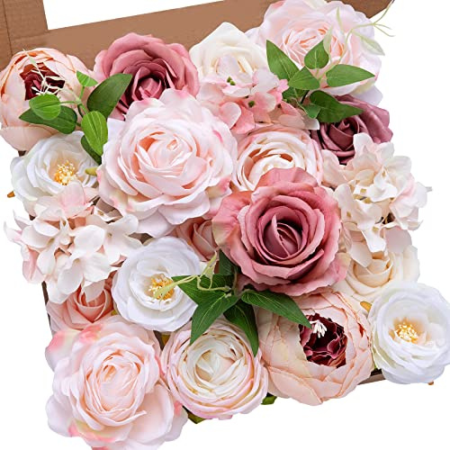 Serwalin Fiori artificiali per torta bouquet da sposa centrotavola per il giorno del Ringraziamento Peonia Rose Fiori di nozze Combo Fiori finti Boho per la (Una Peonia Rosa Cipria)