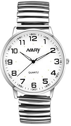 JewelryWe Men's Expanding Wrist Watch - Silver Simple Elegant Ultra-Clear & Easy to Read Stretch Band Wristwatch for Men