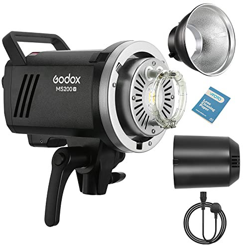 Godox MS200V MS200-V 200W Compacto Estudio Flash,GN58 0.1-1.8S Tiempo de Recuperación,2.4G X System,Bowens Mount LED Modeling Lamp para Fotografía de Estudio, Bodas, Retratos, Moda(MS200 V)