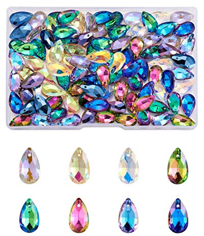 FASHEWELRY Lot de 100 perles en verre à facettes en forme de goutte de cristal - 10 couleurs dégradées - Pendentifs pour fabrication de bijoux