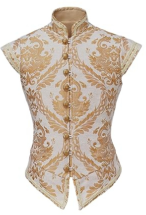 CosplayDiy Mens Tudor Vest Victorian Suit Vest Tudor Jerkin Gothic Steampunk Waistcoat Gold L