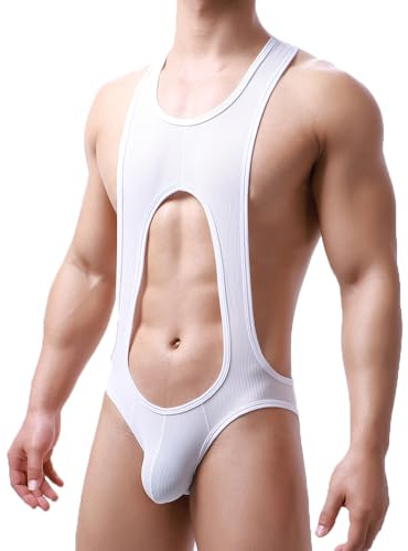 WMIERFI Mens Bodysuit Thong G-string Leotard Mesh Wrestling Singlet Jumpsuit Underwear Base Layers