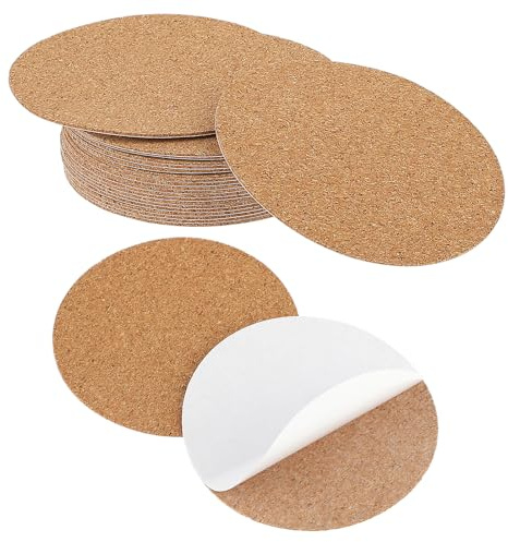 Gjinxi Posavasos de Corcho Autoadhesivos 20 Unidades Redondos de Corcho para Manualidades para Pared Alfombrilla Azulejos Posavasos de Cerámica Bricolaje Vidrio Taza