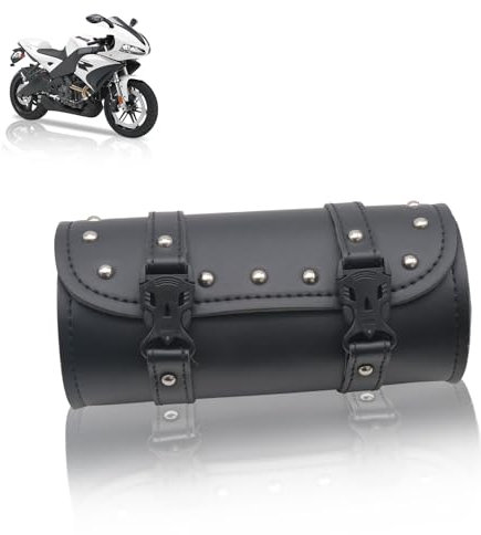 Bolsa universal para sillín de motocicleta, bolsa de herramientas de piel, impermeable, bolsa de almacenamiento para manillar de bicicleta, con 2 correas de fijación, bolsa trasera (negro)