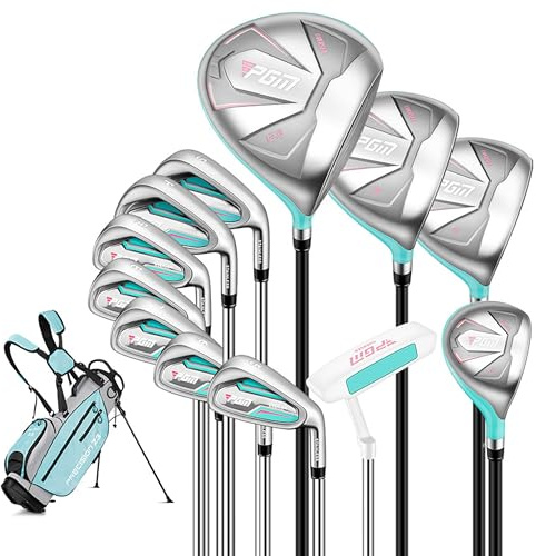 PGM Women's Golf Club Set with 12pcs Clubs - 4 Woods(#1,3,5,4H), 7 Irons(#5,6,7,8,9,PW,SW), and 2 Putter - with Golf Stand Bag