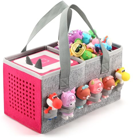 OUKNAK Tasche für Toniebox Starter Set Aufbewahrungstasche für Toniebox 2 Figur, Home Outdoor Handtasche für Tonies Audio Player und Puppen Musikspielzeug Falttasche für Zubehör (Rose)