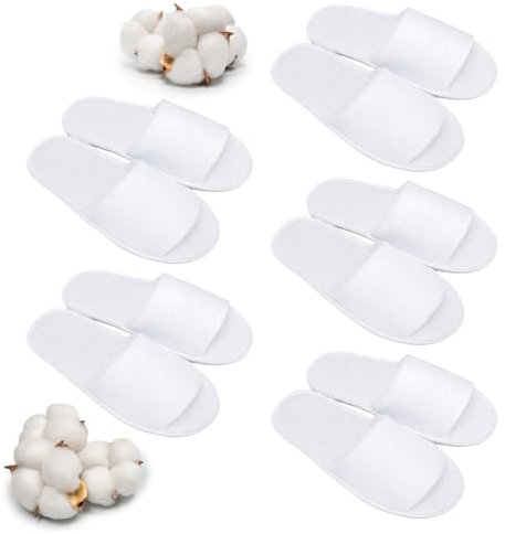 KARELLS Spa Hausschuhe,Frottee Slipper,5 Paar Gäste Hausschuhe für Damen und Herren,Einweg Hotel Pantoffeln,Rutschfeste Waschbare,für Zuhause,Party,Reisen,Kommerzielle Nutzung(weiß Halb Gewickelte)