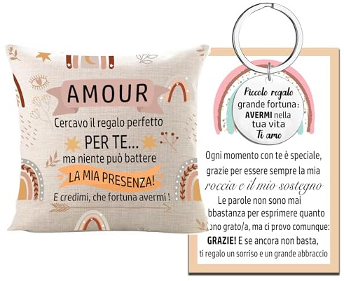 MKISHINE Copricuscino Regalo per Marito/Moglie : ABBIAMO CERCATO DI TROVARE IL REGALO MIGLIOR PER TE MA TU HAI GIÀ NOI con Portachiavi e Biglietto,Regalo Divertente Coppia San Valentino