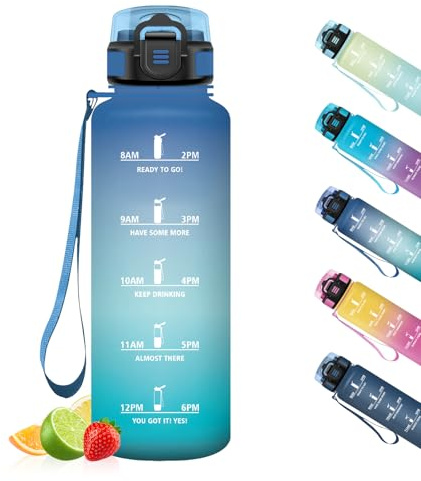 HoneyHolly Borraccia 1 Litro, A Prova di Perdite, Borraccia Palestra, Riutilizzabile, Water Bottle, Indicatore del Tempo, Bottiglia Acqua per Palestra, Ciclismo, Ufficio, Esterno