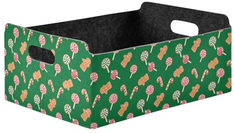 Kutsu Cestino portaoggetti per biscotti di pan di zenzero, contenitori pieghevoli aperti con doppio manico, scatole portaoggetti in feltro per scrivania da ufficio, contenitori rettangolari per