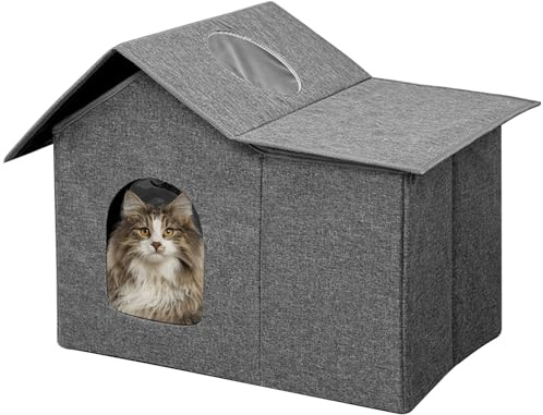 Homegroove Maison pour chat d'extérieur imperméable et isolée pour chats d'extérieur avec tapis doux amovible, abri sauvage pliable pour plusieurs chats, facile à assembler (gris, taille L)